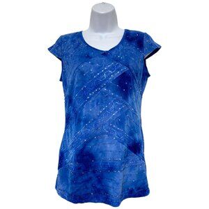 Women's Small Blue Pullover Sequins Top Short Sleeve Open Back Design By-D & B